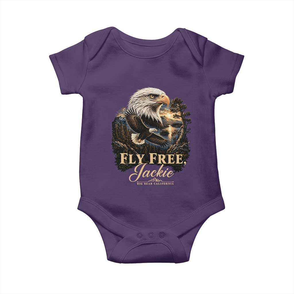 Fly Free Jackie Big Bear Bald Eagle Memorial Baby Onesie California Valley Sunset Forest Nature Graphic