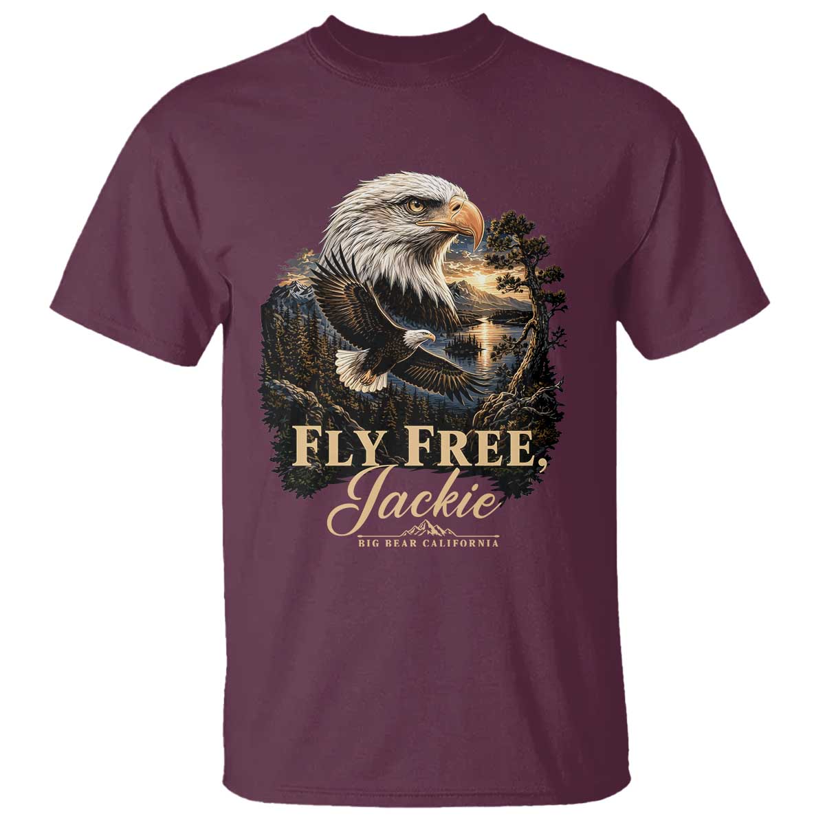 Fly Free Jackie Big Bear Bald Eagle Memorial T Shirt California Valley Sunset Forest Nature Graphic