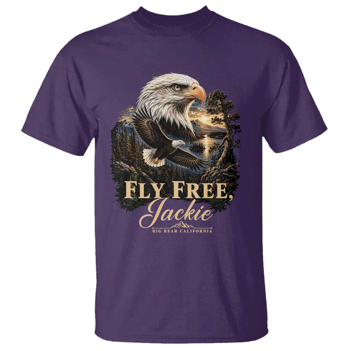 Fly Free Jackie Big Bear Bald Eagle Memorial T Shirt California Valley Sunset Forest Nature Graphic