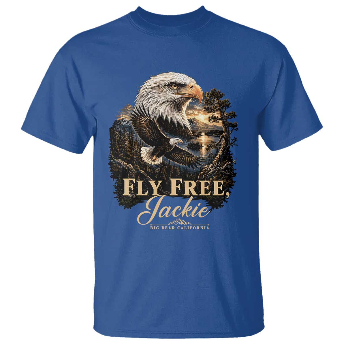 Fly Free Jackie Big Bear Bald Eagle Memorial T Shirt California Valley Sunset Forest Nature Graphic
