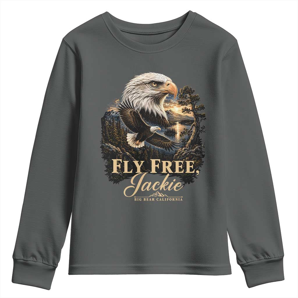 Fly Free Jackie Big Bear Bald Eagle Memorial Youth Sweatshirt California Valley Sunset Forest Nature Graphic