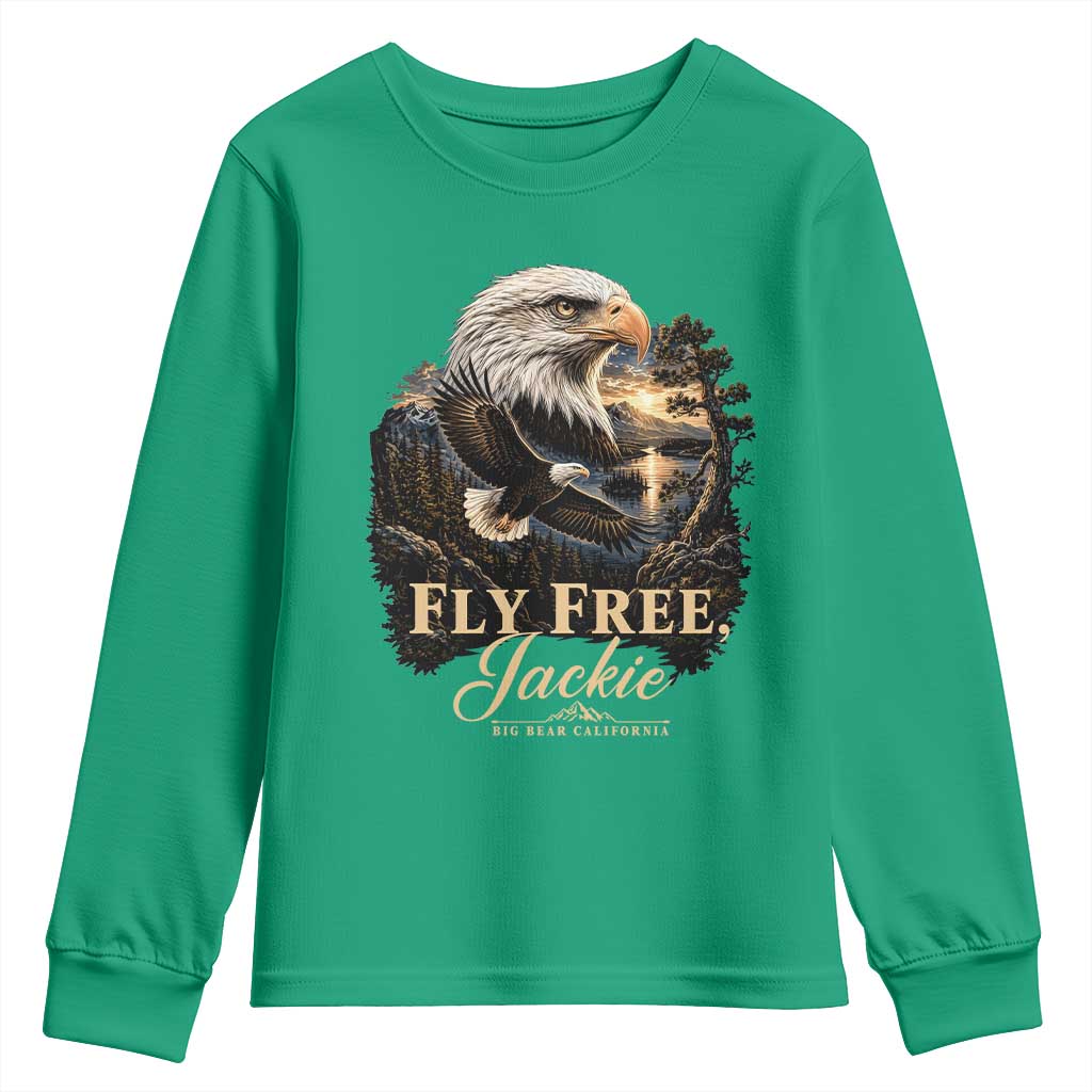 Fly Free Jackie Big Bear Bald Eagle Memorial Youth Sweatshirt California Valley Sunset Forest Nature Graphic