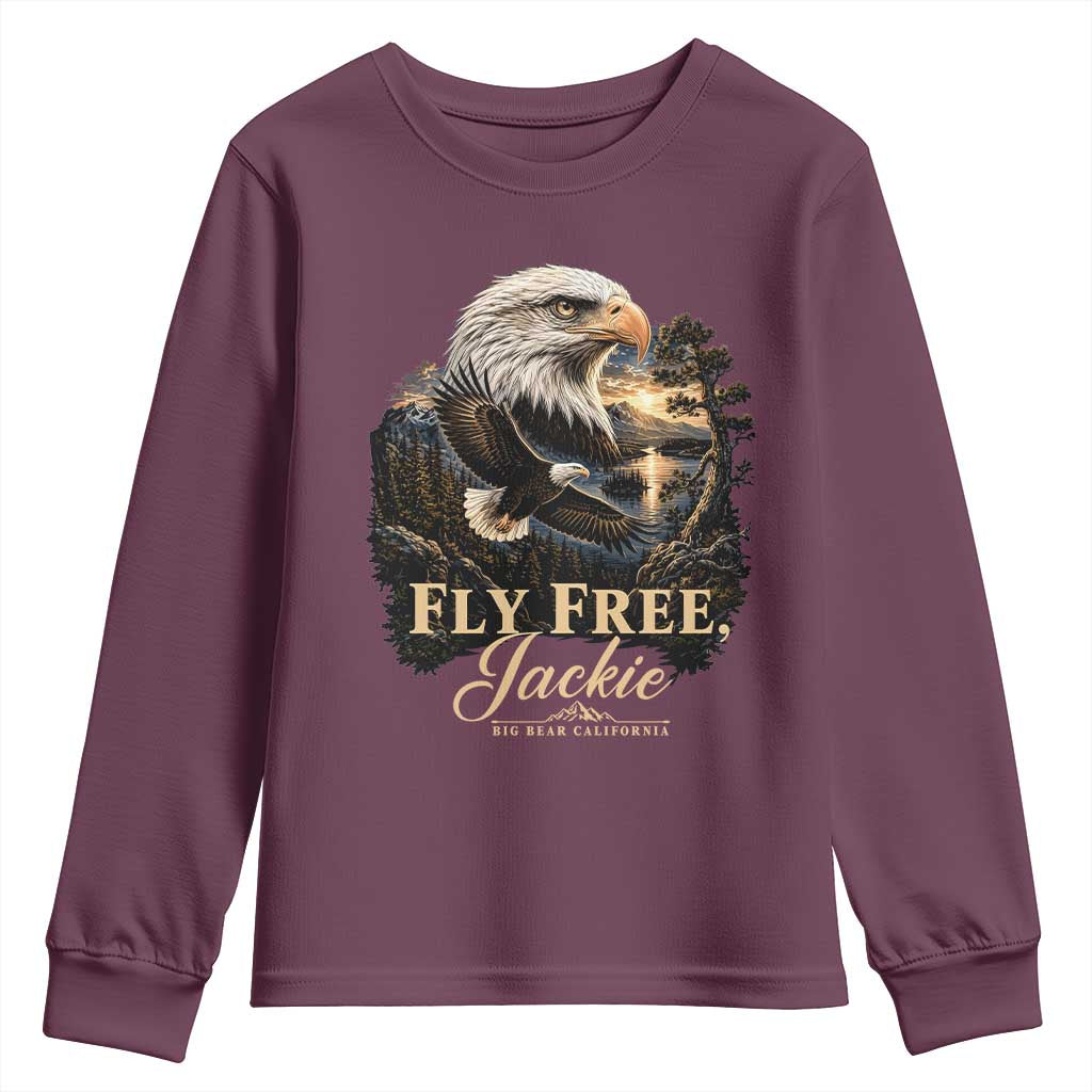 Fly Free Jackie Big Bear Bald Eagle Memorial Youth Sweatshirt California Valley Sunset Forest Nature Graphic