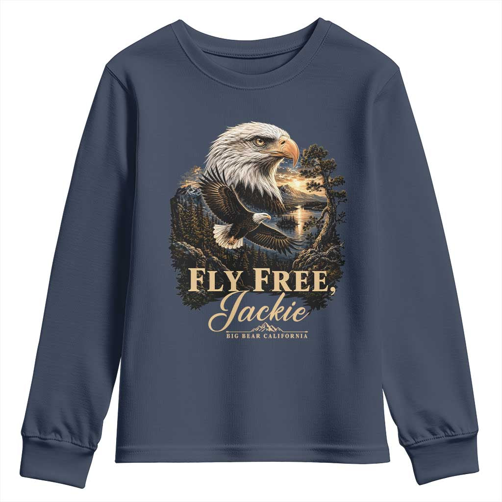 Fly Free Jackie Big Bear Bald Eagle Memorial Youth Sweatshirt California Valley Sunset Forest Nature Graphic