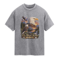 Fly High Jackie Bald Eagle Memorial Washed Cotton T-Shirt Scenic Mountain Sunset Lake Nature Graphic