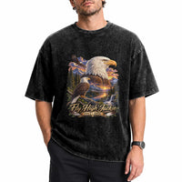 Fly High Jackie Bald Eagle Memorial Washed Cotton T-Shirt Scenic Mountain Sunset Lake Nature Graphic