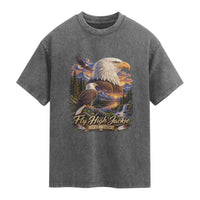 Fly High Jackie Bald Eagle Memorial Washed Cotton T-Shirt Scenic Mountain Sunset Lake Nature Graphic