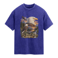 Fly High Jackie Bald Eagle Memorial Washed Cotton T-Shirt Scenic Mountain Sunset Lake Nature Graphic