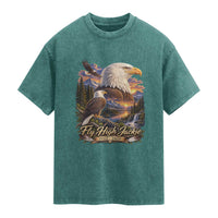 Fly High Jackie Bald Eagle Memorial Washed Cotton T-Shirt Scenic Mountain Sunset Lake Nature Graphic