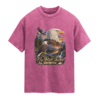 Fly High Jackie Bald Eagle Memorial Washed Cotton T-Shirt Scenic Mountain Sunset Lake Nature Graphic