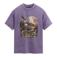 Fly High Jackie Bald Eagle Memorial Washed Cotton T-Shirt Scenic Mountain Sunset Lake Nature Graphic