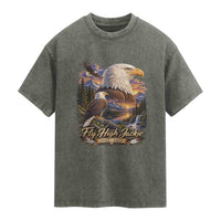 Fly High Jackie Bald Eagle Memorial Washed Cotton T-Shirt Scenic Mountain Sunset Lake Nature Graphic