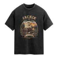 Jackie Forever Our Queen Bald Eagle Memorial Washed Cotton T-Shirt Big Bear Lake Crest Tribute Graphic