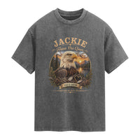 Jackie Forever Our Queen Bald Eagle Memorial Washed Cotton T-Shirt Big Bear Lake Crest Tribute Graphic