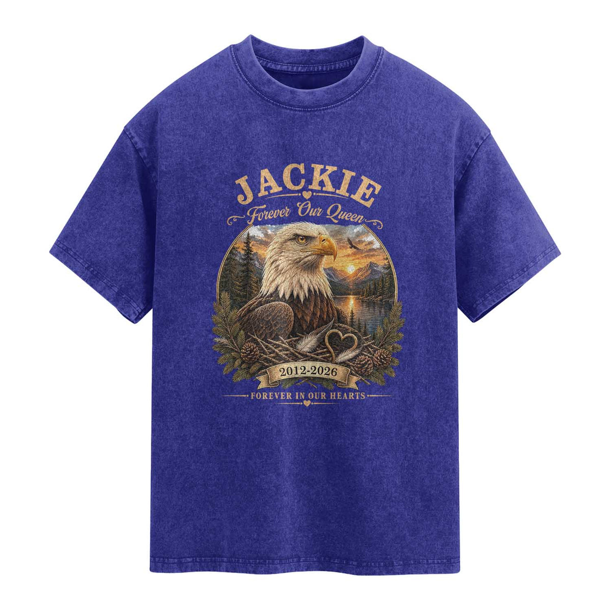 Jackie Forever Our Queen Bald Eagle Memorial Washed Cotton T-Shirt Big Bear Lake Crest Tribute Graphic