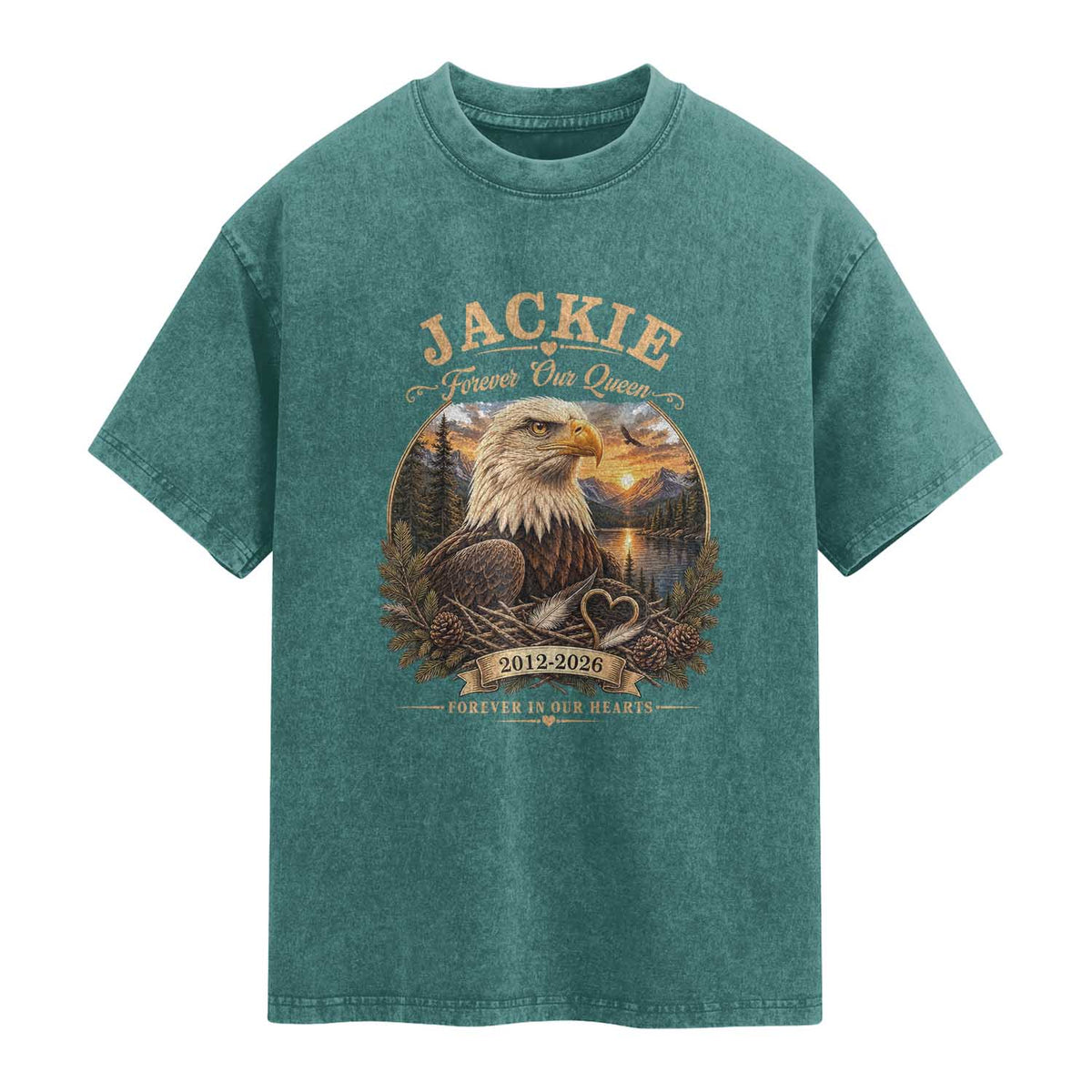 Jackie Forever Our Queen Bald Eagle Memorial Washed Cotton T-Shirt Big Bear Lake Crest Tribute Graphic