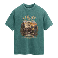 Jackie Forever Our Queen Bald Eagle Memorial Washed Cotton T-Shirt Big Bear Lake Crest Tribute Graphic