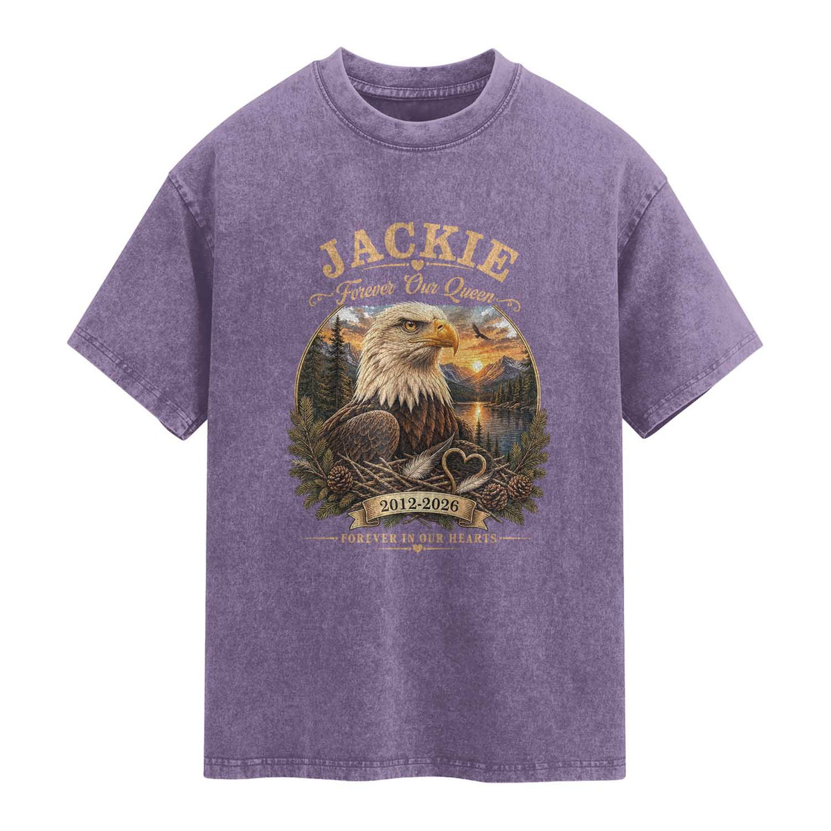 Jackie Forever Our Queen Bald Eagle Memorial Washed Cotton T-Shirt Big Bear Lake Crest Tribute Graphic
