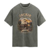 Jackie Forever Our Queen Bald Eagle Memorial Washed Cotton T-Shirt Big Bear Lake Crest Tribute Graphic