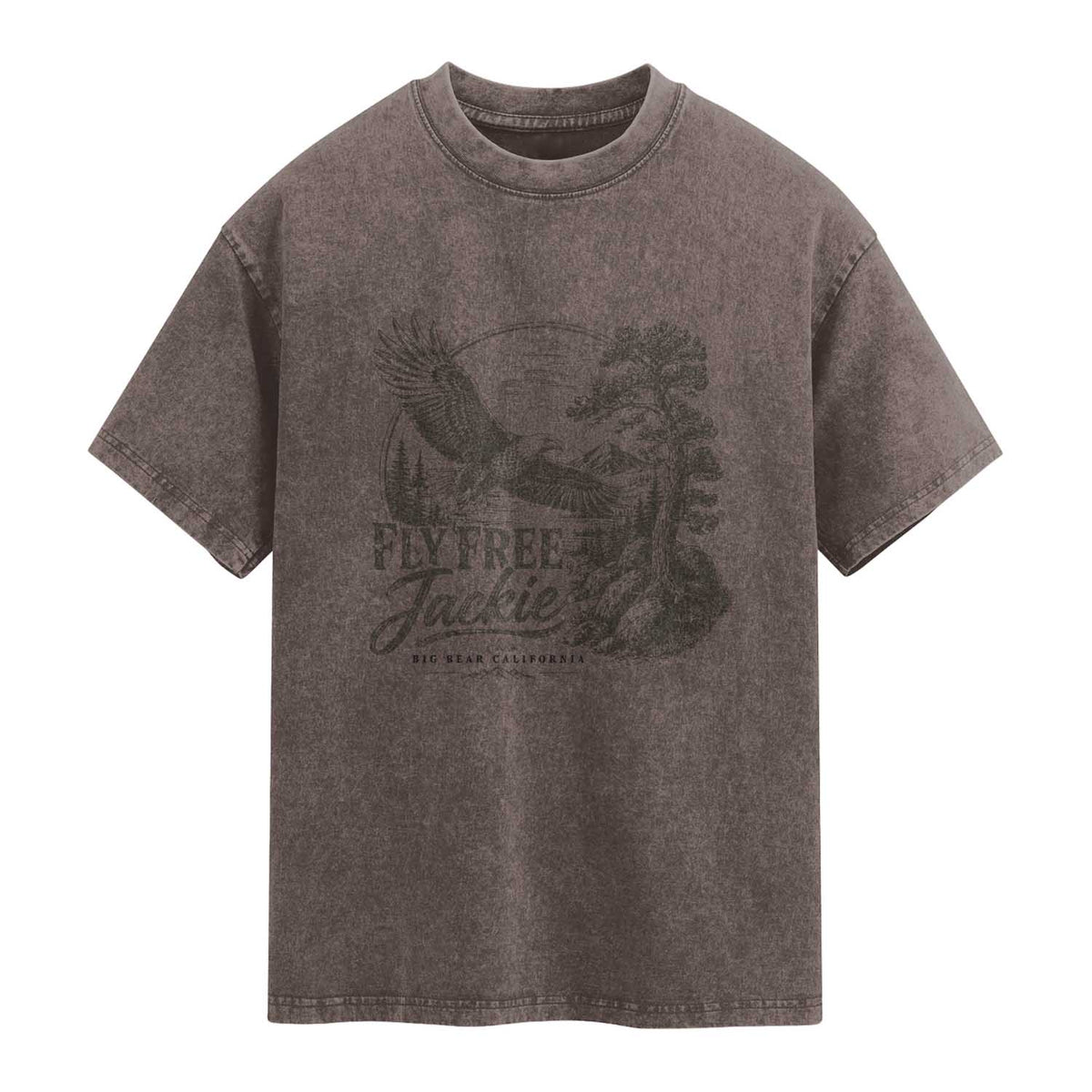 Fly Free Jackie Vintage Etching Soaring Eagle Washed Cotton T-Shirt Big Bear Lake Wilderness Graphic