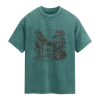 Fly Free Jackie Vintage Etching Soaring Eagle Washed Cotton T-Shirt Big Bear Lake Wilderness Graphic