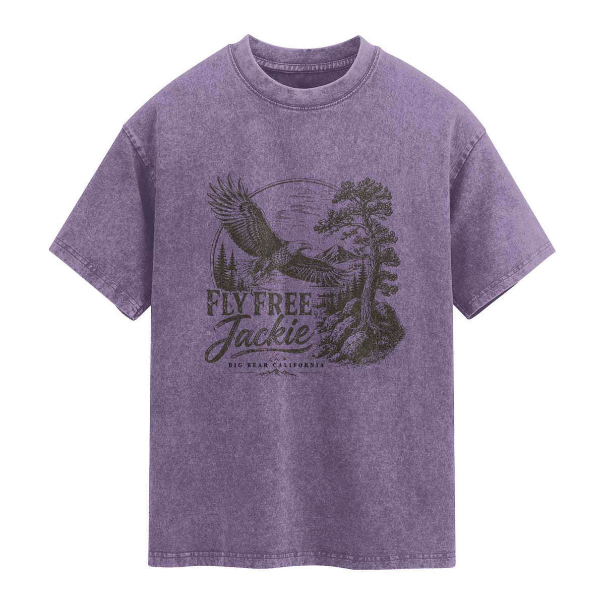 Fly Free Jackie Vintage Etching Soaring Eagle Washed Cotton T-Shirt Big Bear Lake Wilderness Graphic