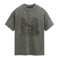 Fly Free Jackie Vintage Etching Soaring Eagle Washed Cotton T-Shirt Big Bear Lake Wilderness Graphic