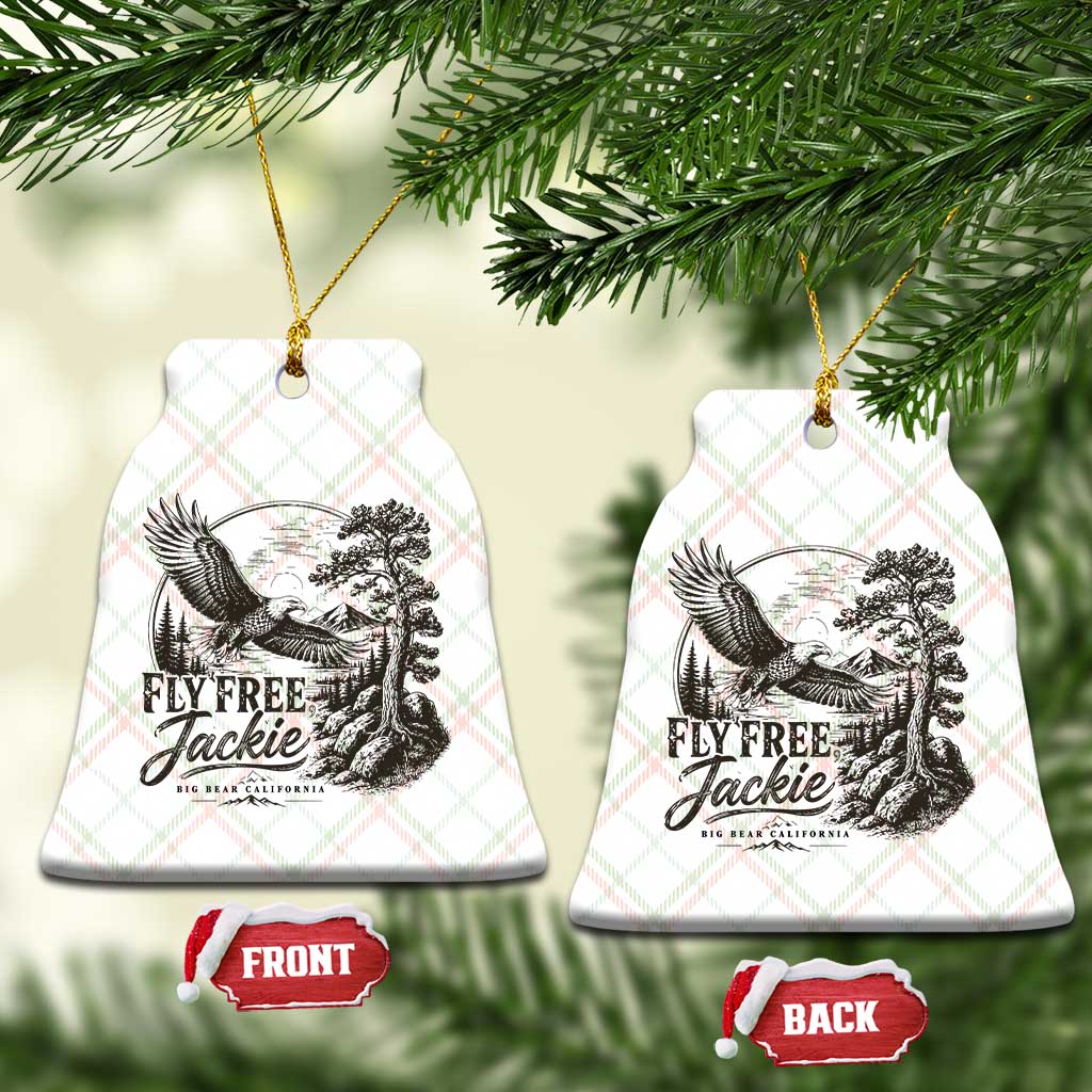 Fly Free Jackie Vintage Etching Soaring Eagle Ceramic Ornament Big Bear Lake Wilderness Graphic