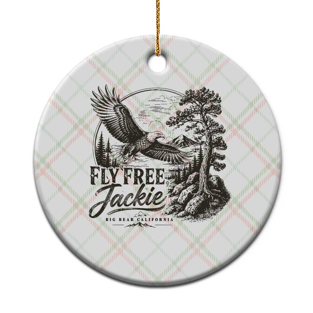 Fly Free Jackie Vintage Etching Soaring Eagle Ceramic Ornament Big Bear Lake Wilderness Graphic