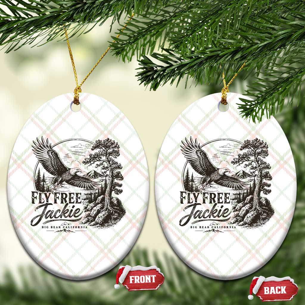 Fly Free Jackie Vintage Etching Soaring Eagle Ceramic Ornament Big Bear Lake Wilderness Graphic