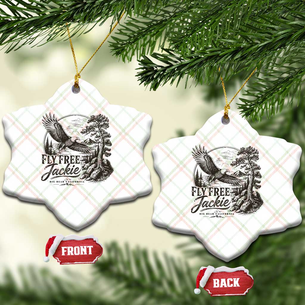 Fly Free Jackie Vintage Etching Soaring Eagle Ceramic Ornament Big Bear Lake Wilderness Graphic