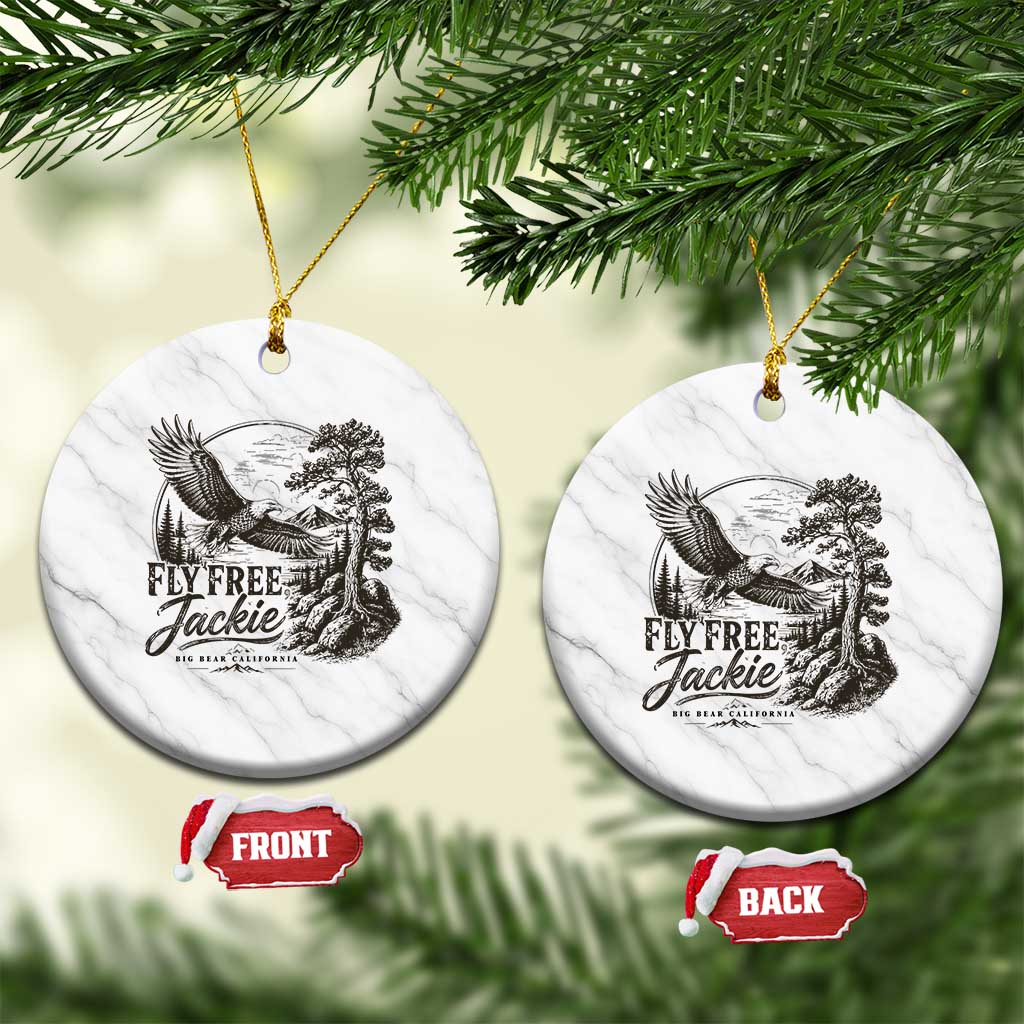Fly Free Jackie Vintage Etching Soaring Eagle Ceramic Ornament Big Bear Lake Wilderness Graphic