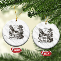 Fly Free Jackie Vintage Etching Soaring Eagle Ceramic Ornament Big Bear Lake Wilderness Graphic