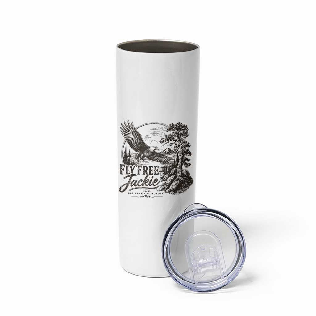 Fly Free Jackie Vintage Etching Soaring Eagle Skinny Tumbler Big Bear Lake Wilderness Graphic