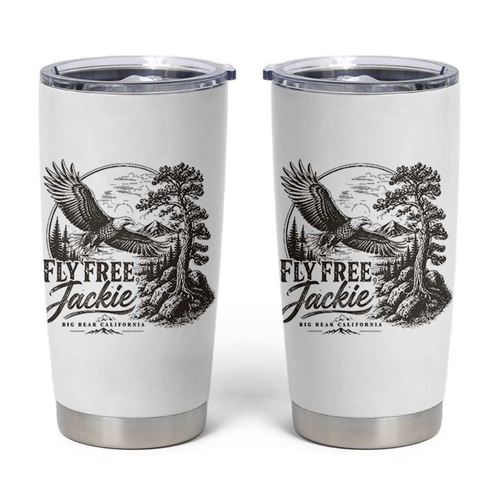 Fly Free Jackie Vintage Etching Soaring Eagle Tumbler Cup Big Bear Lake Wilderness Graphic
