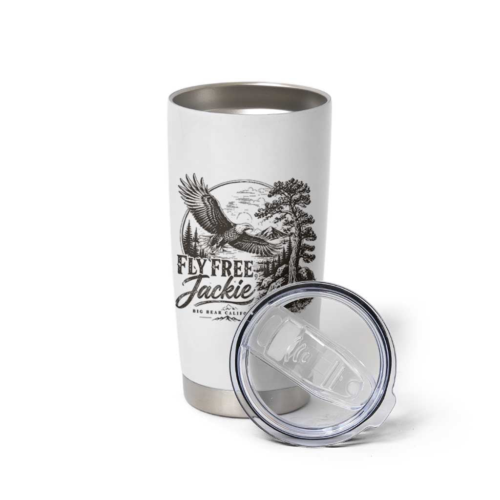 Fly Free Jackie Vintage Etching Soaring Eagle Tumbler Cup Big Bear Lake Wilderness Graphic