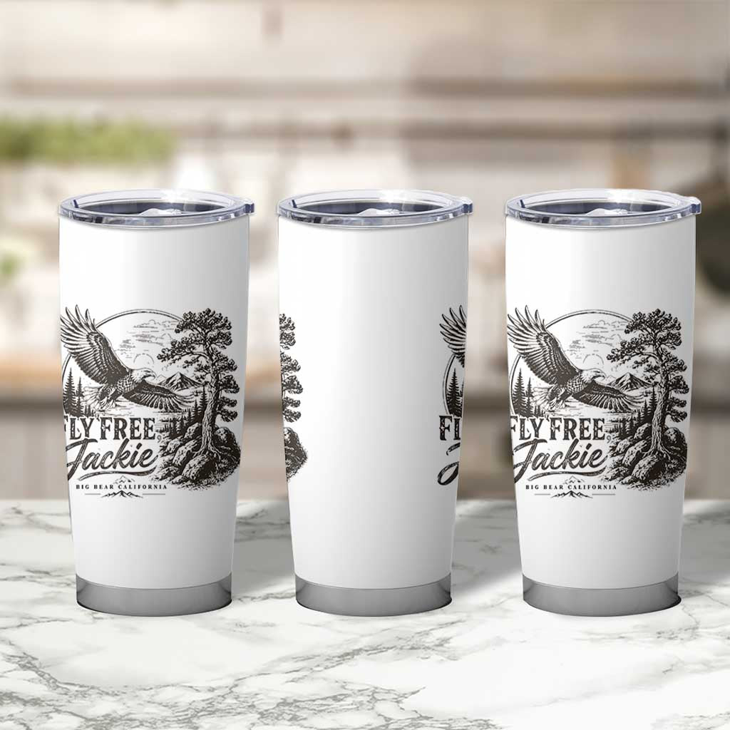 Fly Free Jackie Vintage Etching Soaring Eagle Tumbler Cup Big Bear Lake Wilderness Graphic
