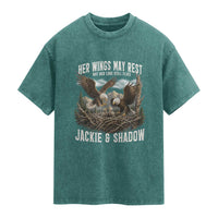 Her Wings May Rest Jackie and Shadow Washed Cotton T-Shirt Bald Eagle Nest Family Tribute Graphic