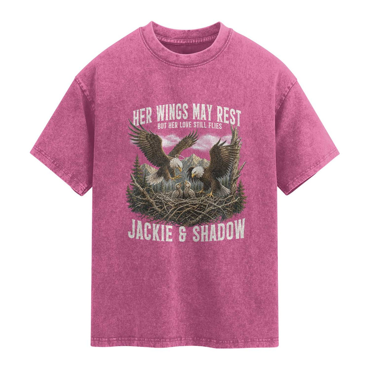 Her Wings May Rest Jackie and Shadow Washed Cotton T-Shirt Bald Eagle Nest Family Tribute Graphic