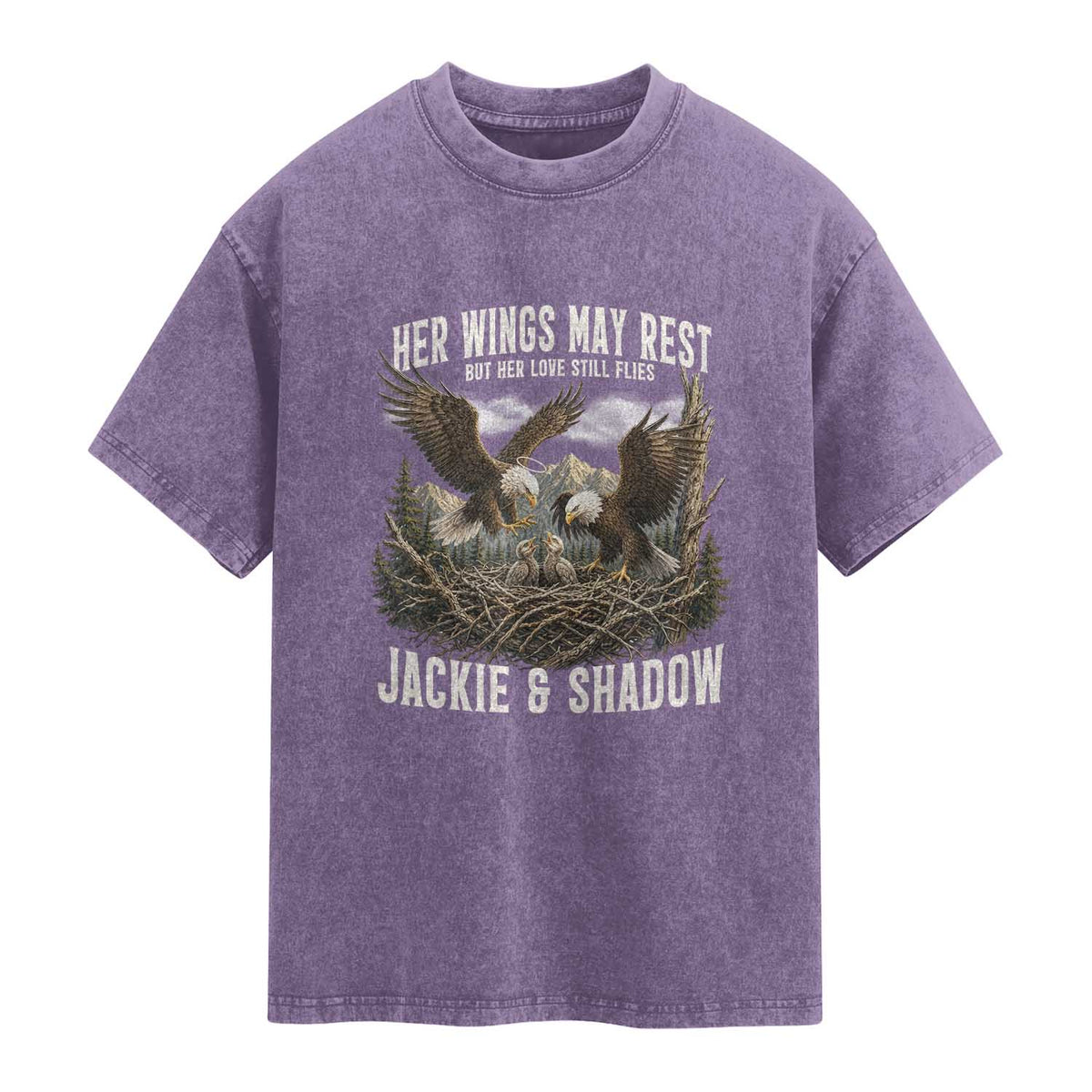 Her Wings May Rest Jackie and Shadow Washed Cotton T-Shirt Bald Eagle Nest Family Tribute Graphic