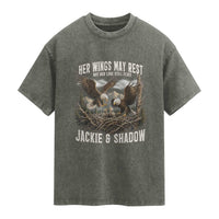 Her Wings May Rest Jackie and Shadow Washed Cotton T-Shirt Bald Eagle Nest Family Tribute Graphic