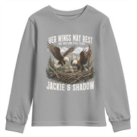 Her Wings May Rest Jackie and Shadow Youth Sweatshirt Bald Eagle Nest Family Tribute Graphic
