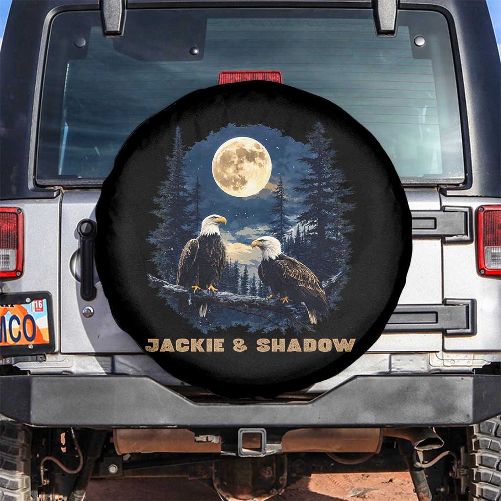 Jackie and Shadow Bald Eagle Couple Spare Tire Cover Full Moon Forest Vintage Nature Graphic