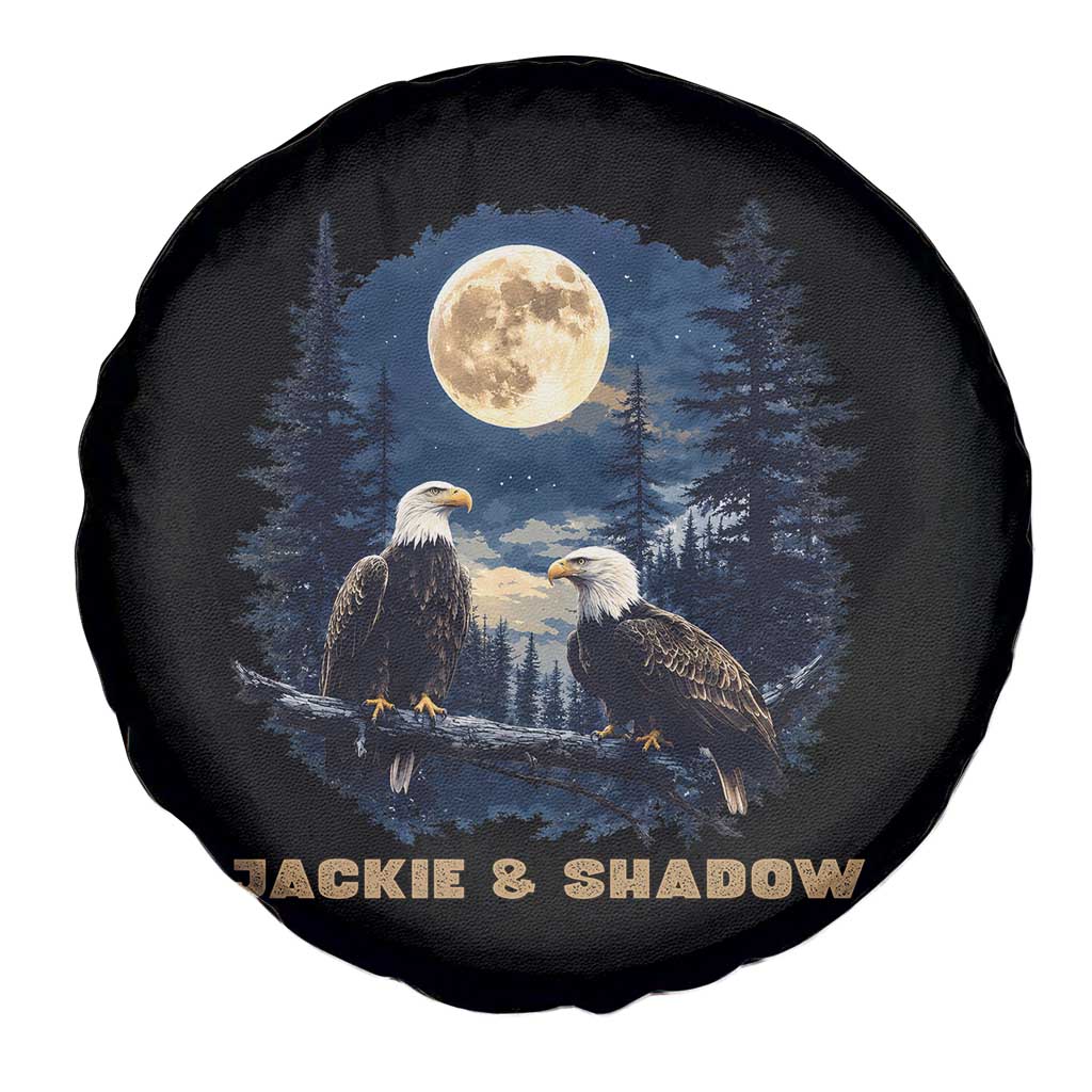 Jackie and Shadow Bald Eagle Couple Spare Tire Cover Full Moon Forest Vintage Nature Graphic