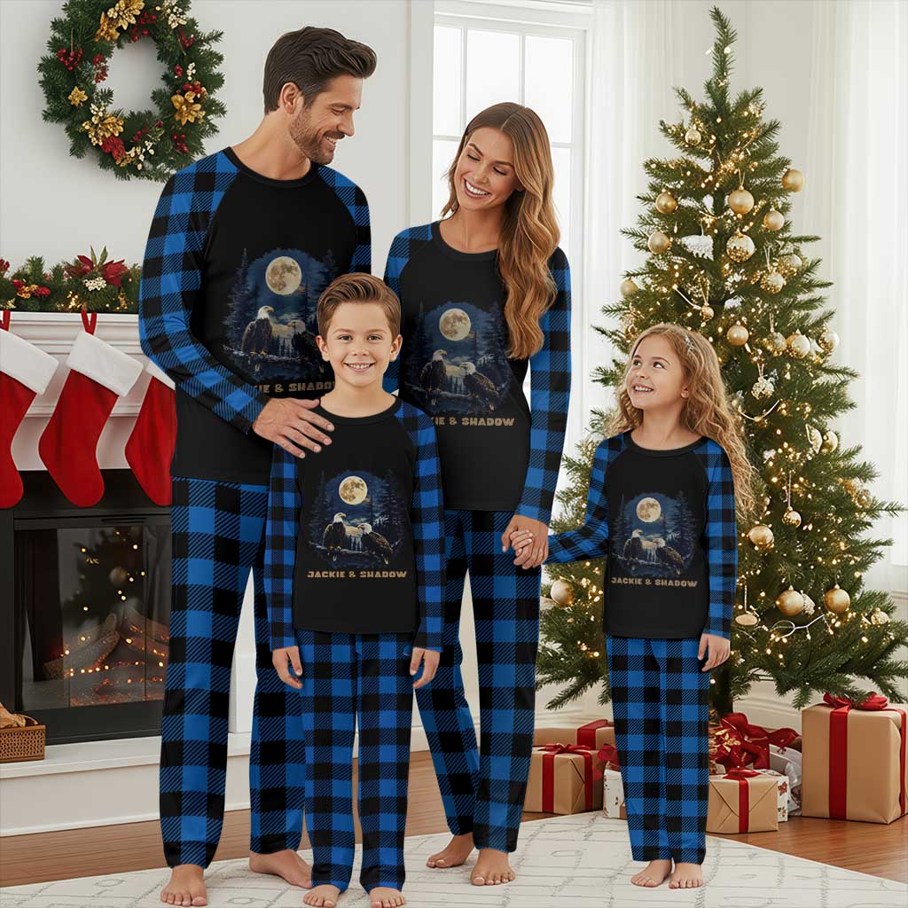 Jackie and Shadow Bald Eagle Couple Plaid Pajama Set Full Moon Forest Vintage Nature Graphic