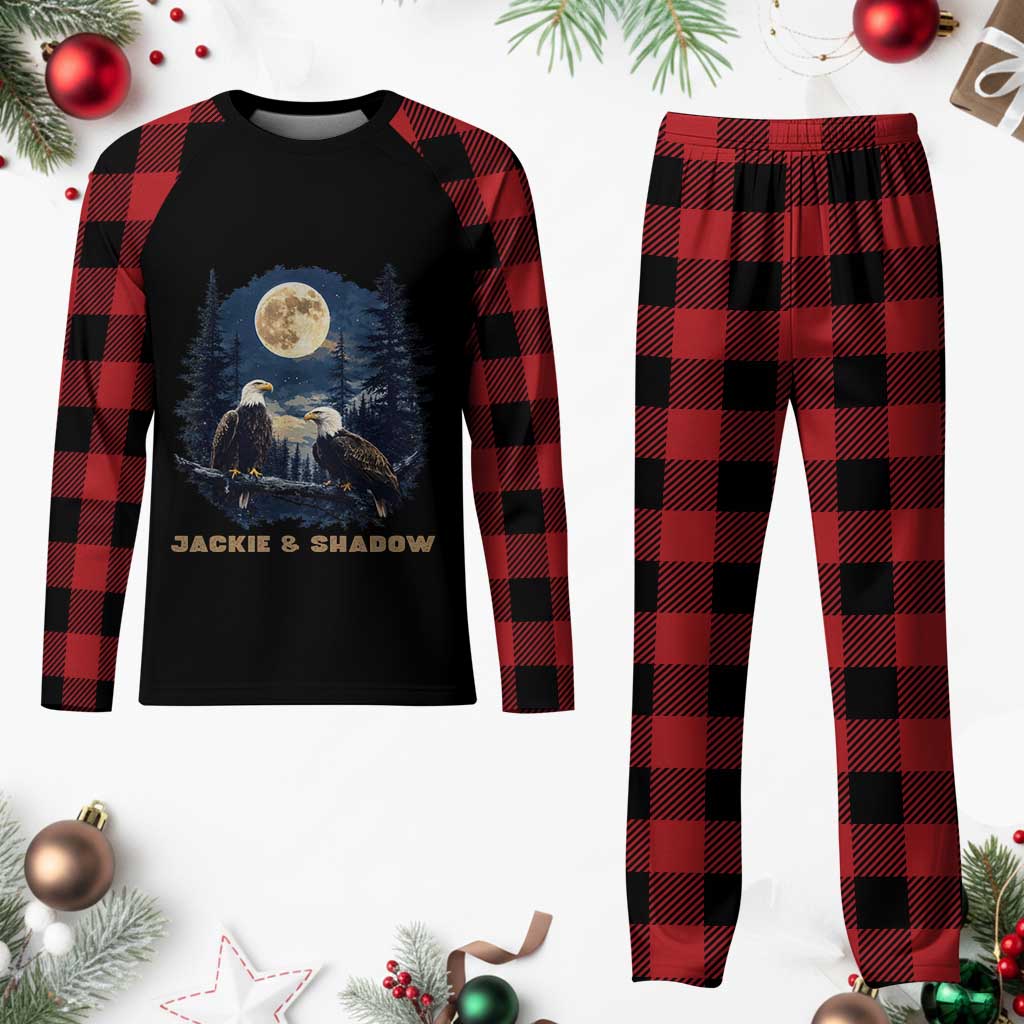 Jackie and Shadow Bald Eagle Couple Plaid Pajama Set Full Moon Forest Vintage Nature Graphic