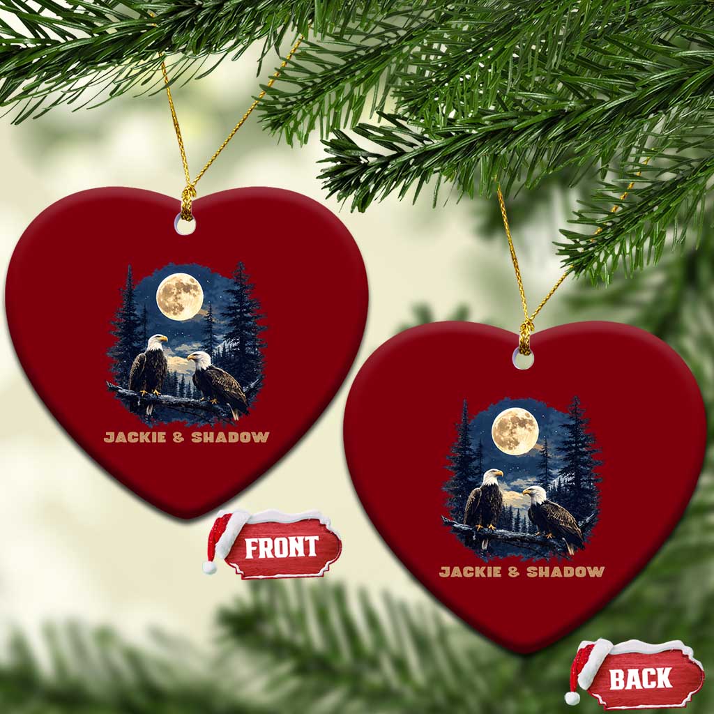 Jackie and Shadow Bald Eagle Couple Ceramic Ornament Full Moon Forest Vintage Nature Graphic