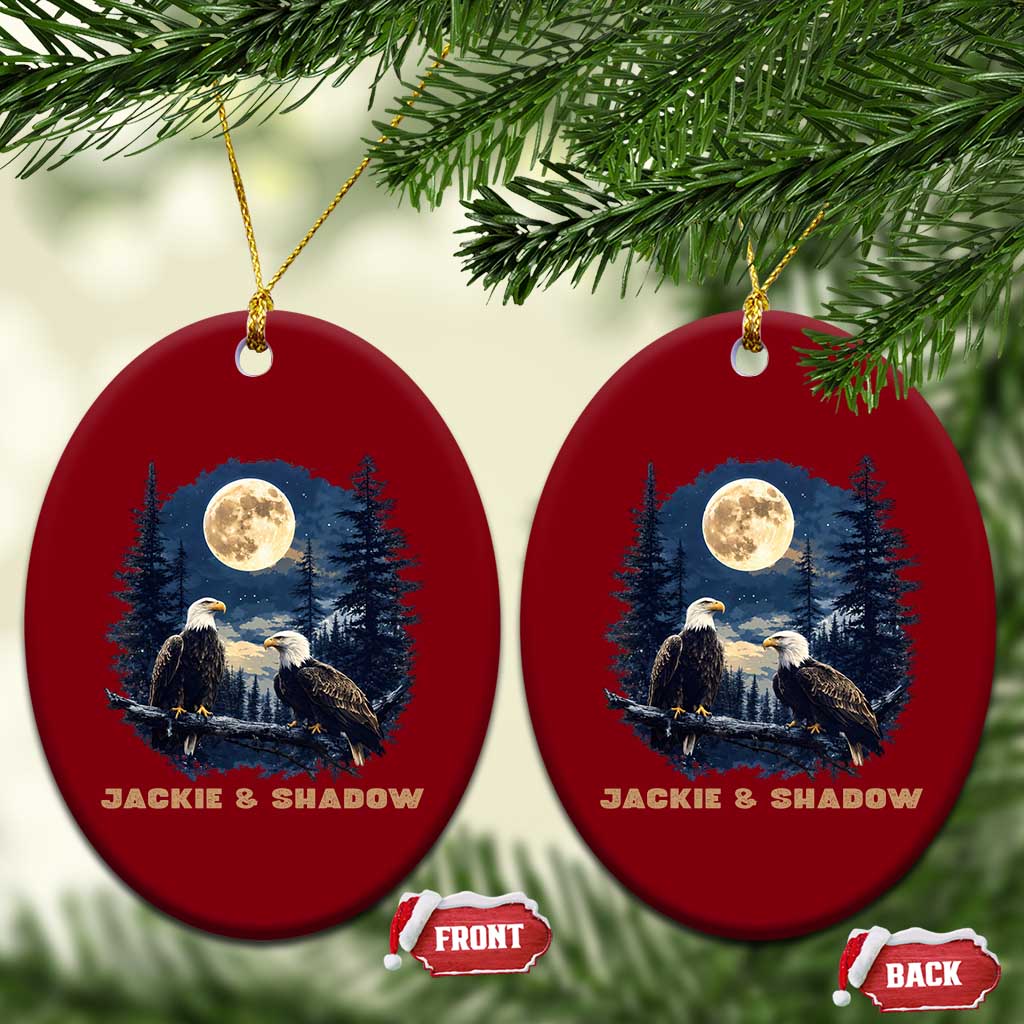 Jackie and Shadow Bald Eagle Couple Ceramic Ornament Full Moon Forest Vintage Nature Graphic