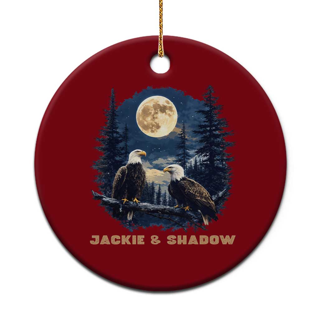 Jackie and Shadow Bald Eagle Couple Ceramic Ornament Full Moon Forest Vintage Nature Graphic