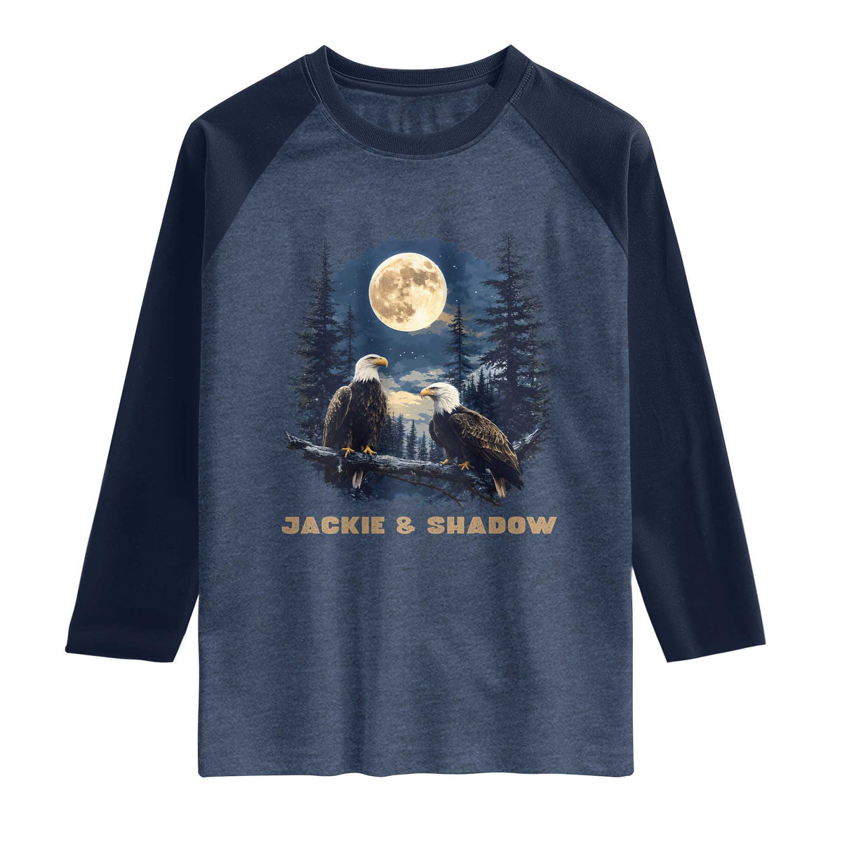 Jackie and Shadow Bald Eagle Couple Raglan Shirt Full Moon Forest Vintage Nature Graphic